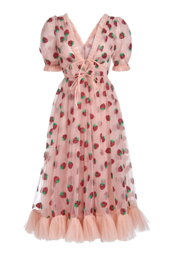 lirika Matoshi Pink Strawberry Midi Dress