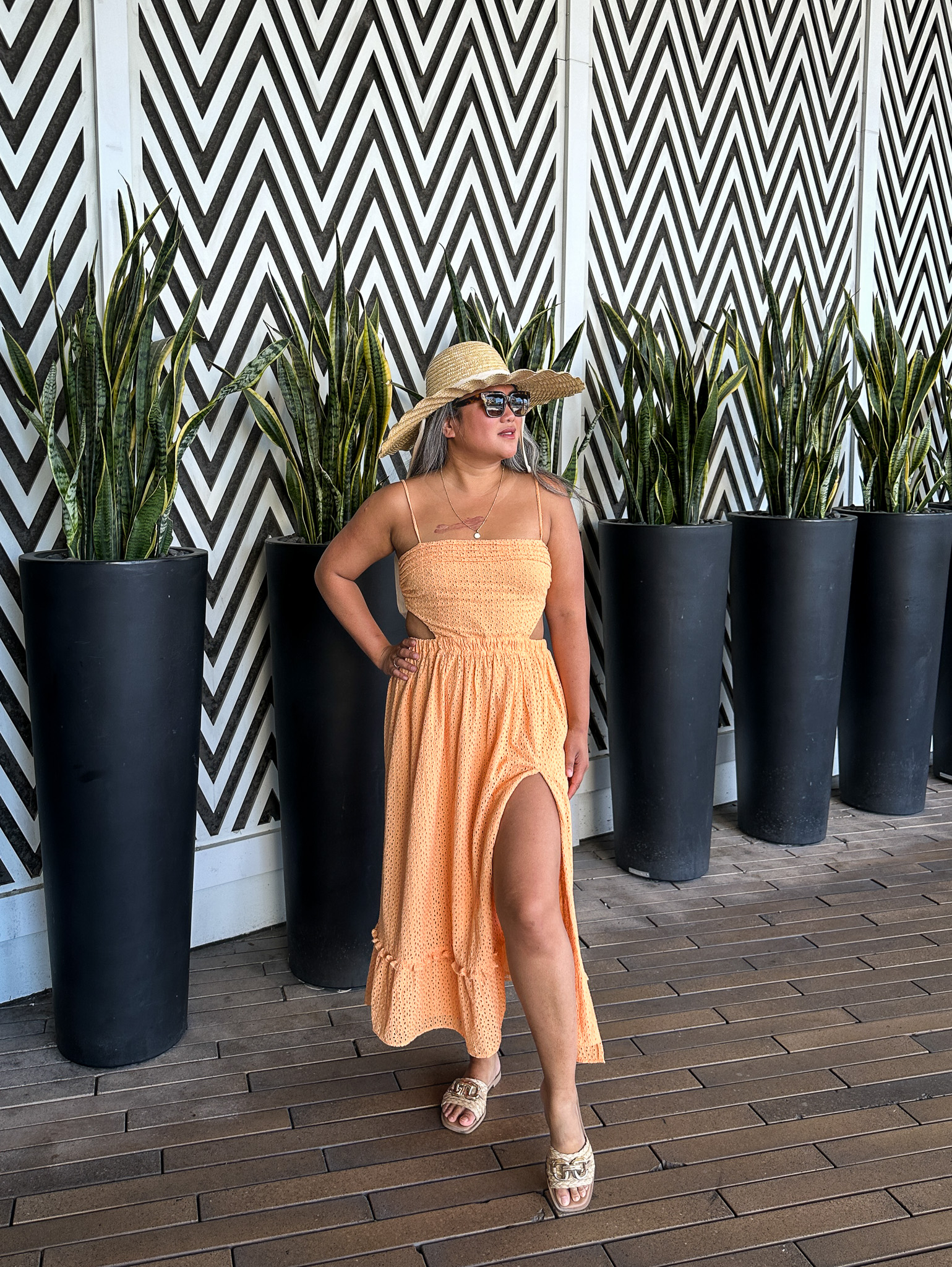 Camila Coelho Review Orange Dress Lack of Color Dolce Hat Mohala Steve Madden Gene Raffia Sandals