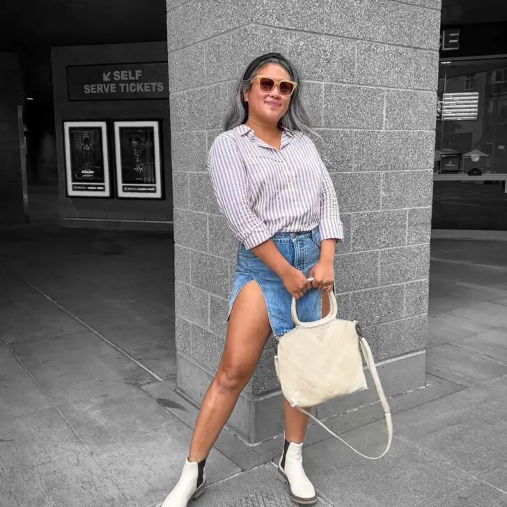 Latico Leathers Dalton tote crossbody bag review Sezane Tomboy Shirt GRLFRND Jasmine Skirt Everlane Chelsea booties Raen Sunglasses copy