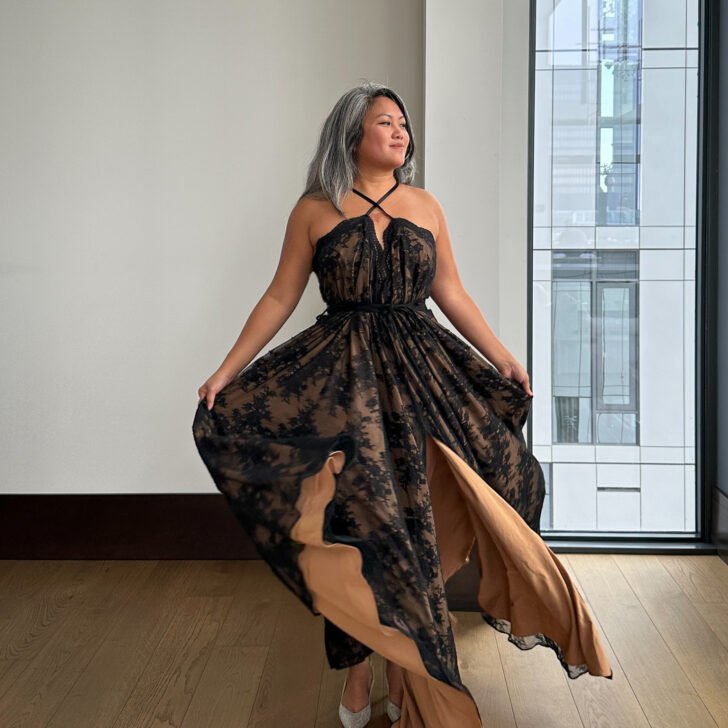 Michael Costello Paris Gown Cross Front Halter style