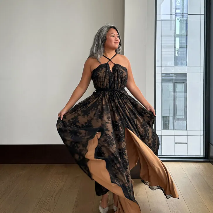 Michael Costello Paris Gown Cross Front Halter style